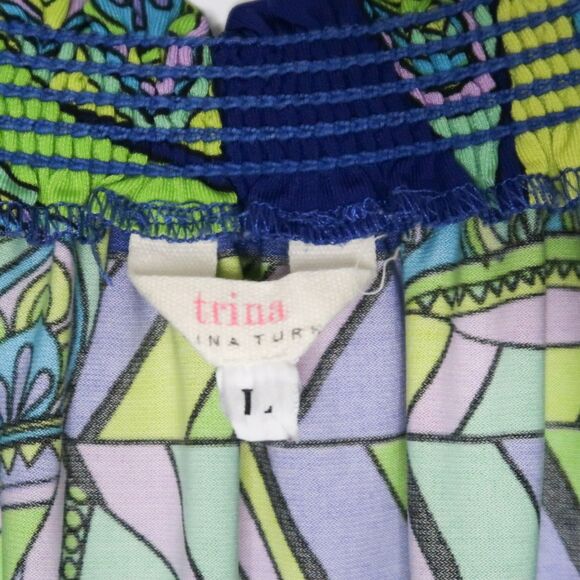 Trina Turk Womens Mini Dress Size Large Green Blue Paisley Shift Geometric‎ 70s - Picture 3 of 9